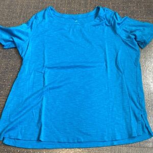 J Jill Slub Knit Pima Scoopneck Tee Turquoise 2X